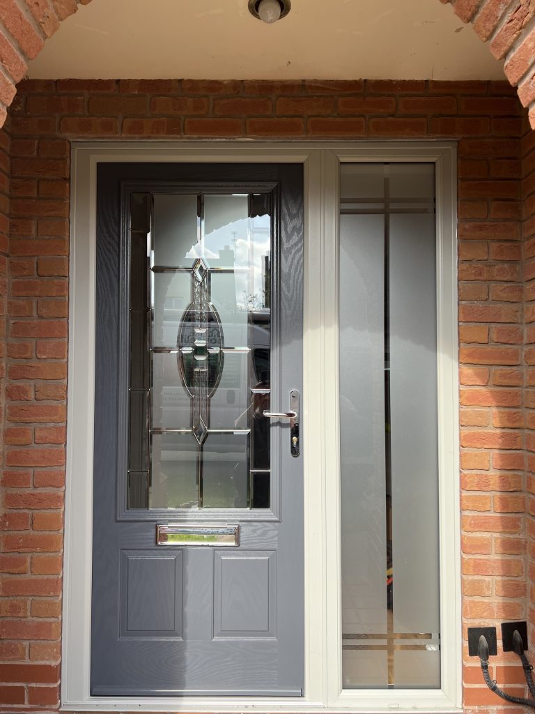 slate grey composite door with side frame,