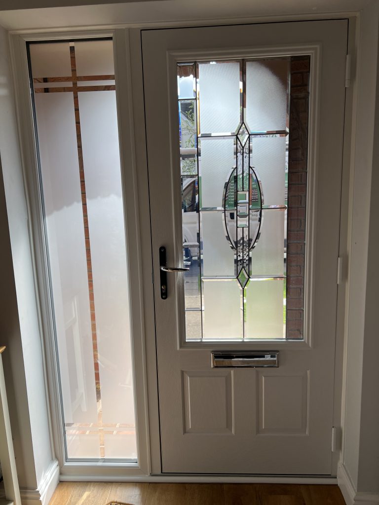 Internal view, composite door with side frame