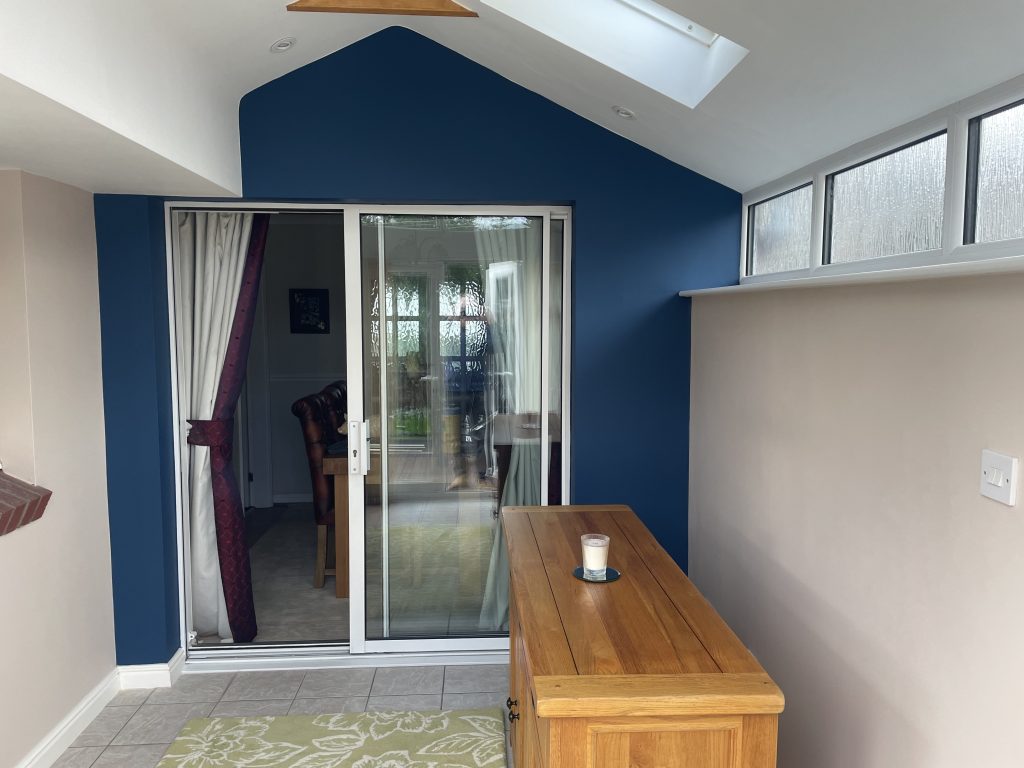Interior of conservatory with insulated vaulted ceiling