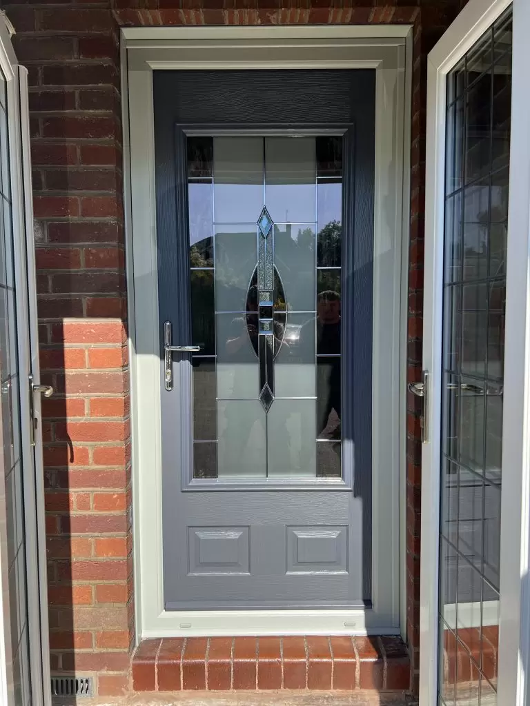 Slate grey composite entrance door fitted by uPVC Houselift in Castlecroft