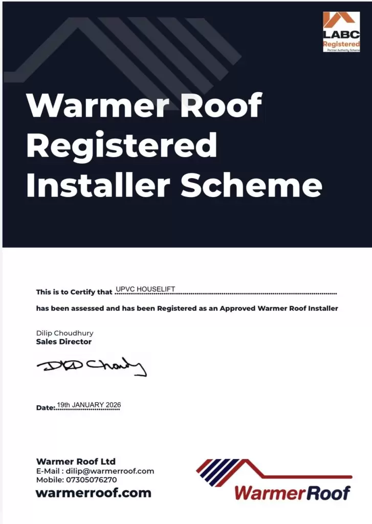 Warmer Roof Registered Installer Scheme certificate