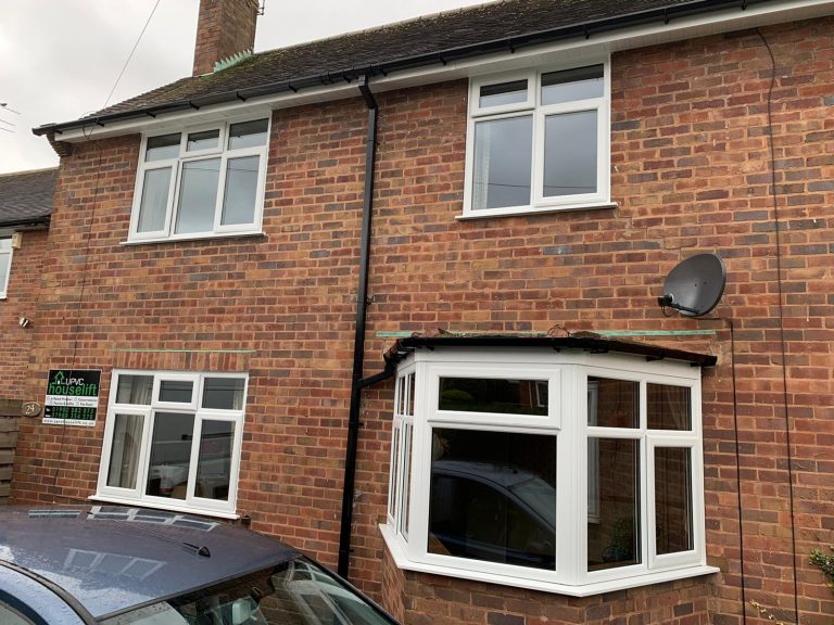 Completed white uPVC bay and matching windows in Codsall