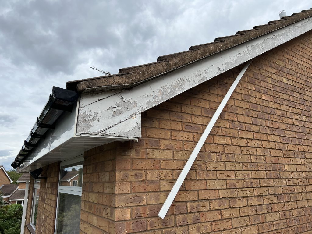 Before photo of Gable end before we added fascia and soffit in featherstone