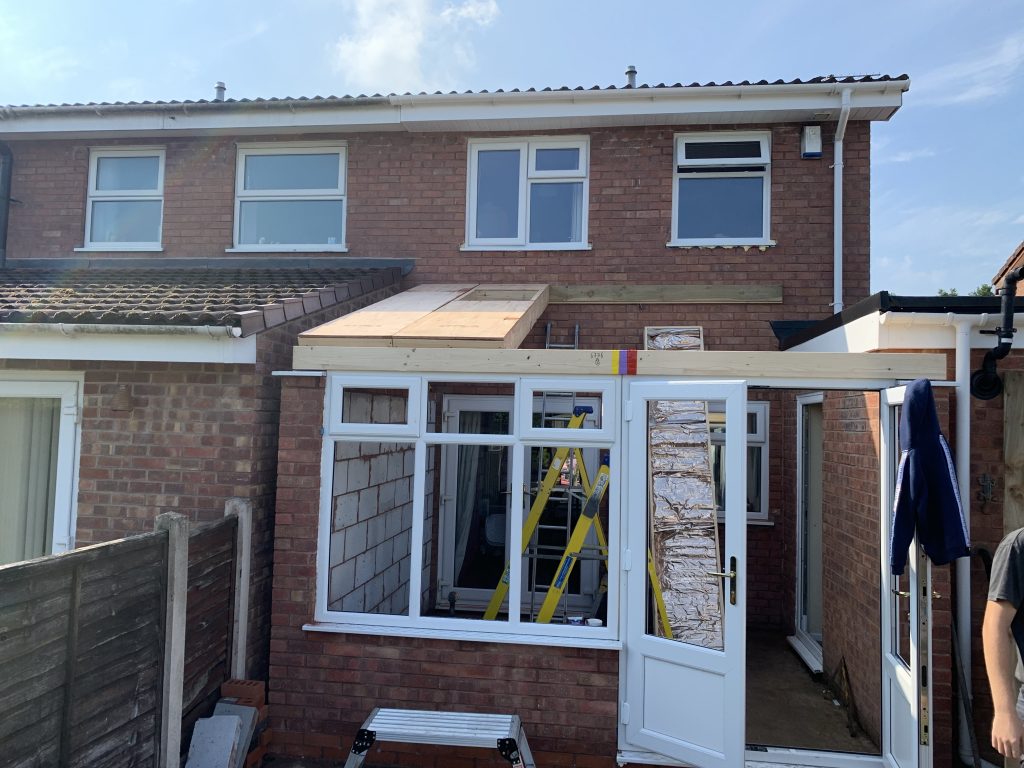 during construction Start of a Warmer Roof Conservatory near Featherstone