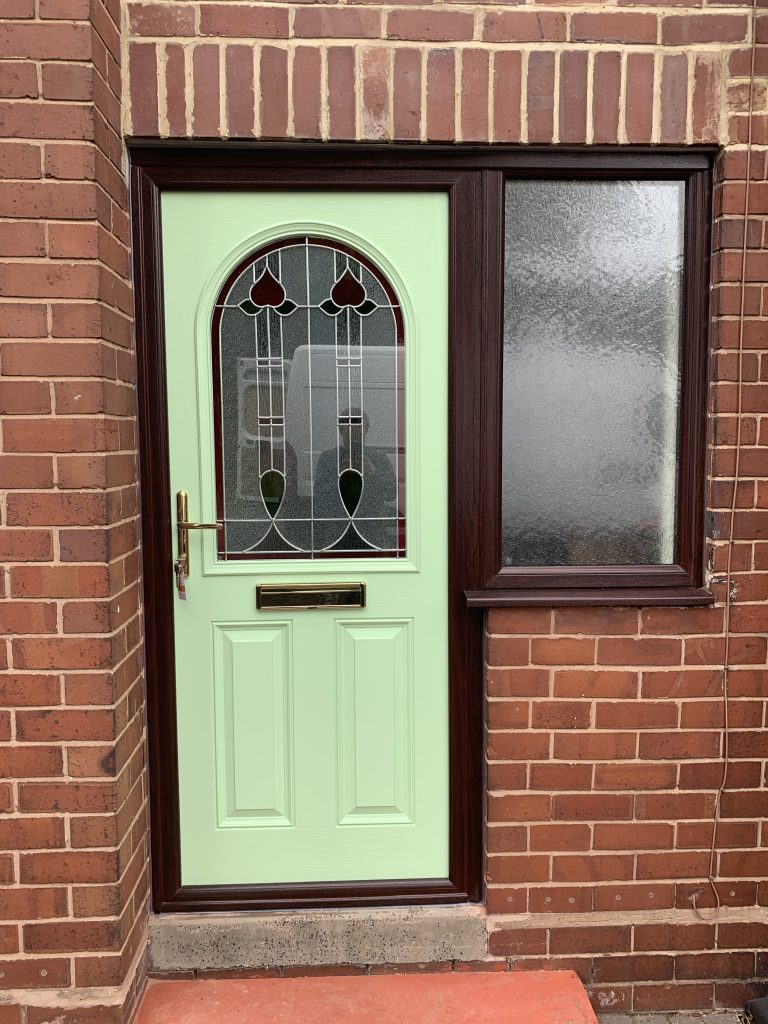 Rosewood Frame and light green Composite door supplied and fitted in Cannock by uPVC Houselift