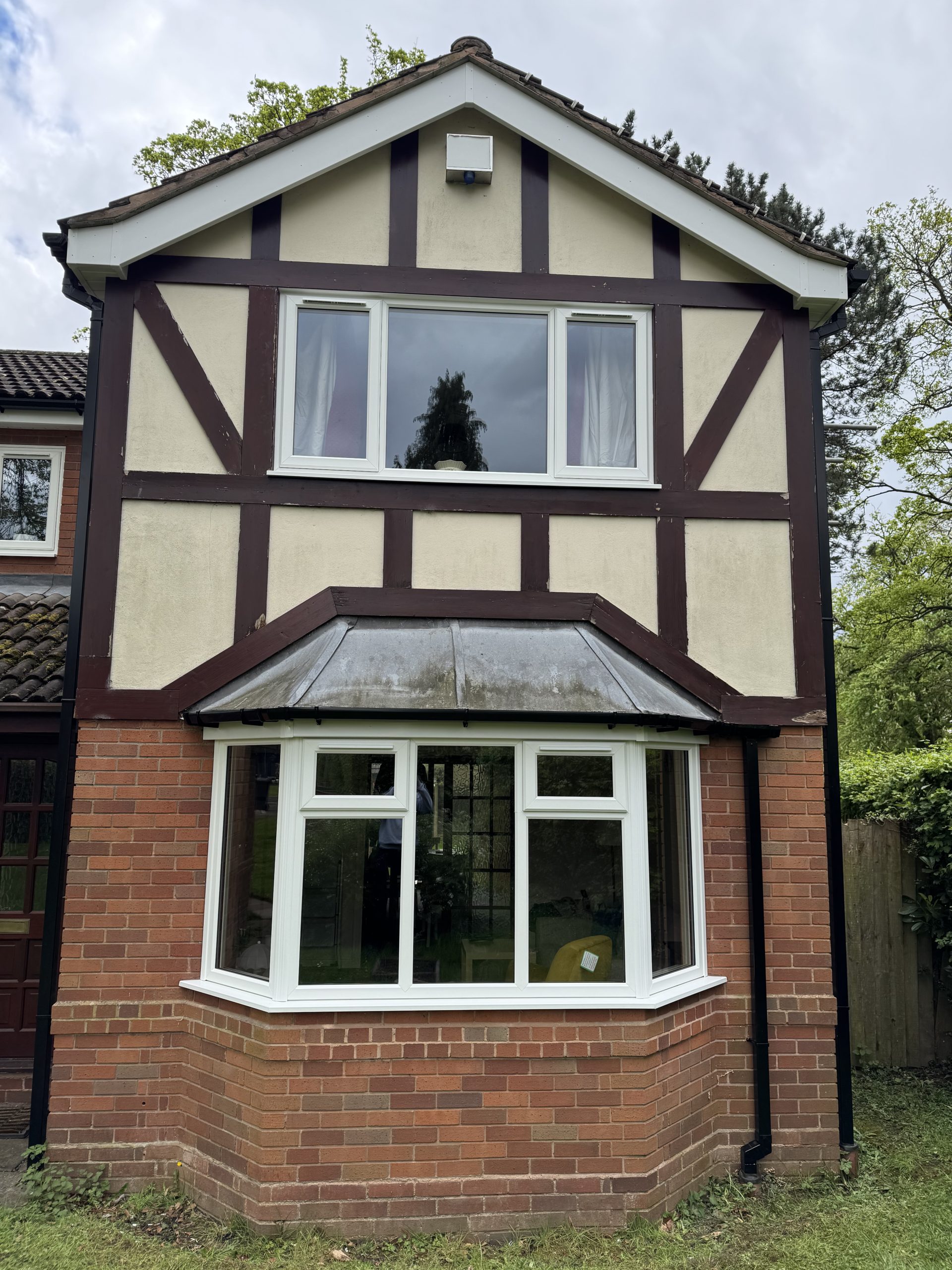 White uPVC bay window bedroom window fascia and soffit fitted in Codsall